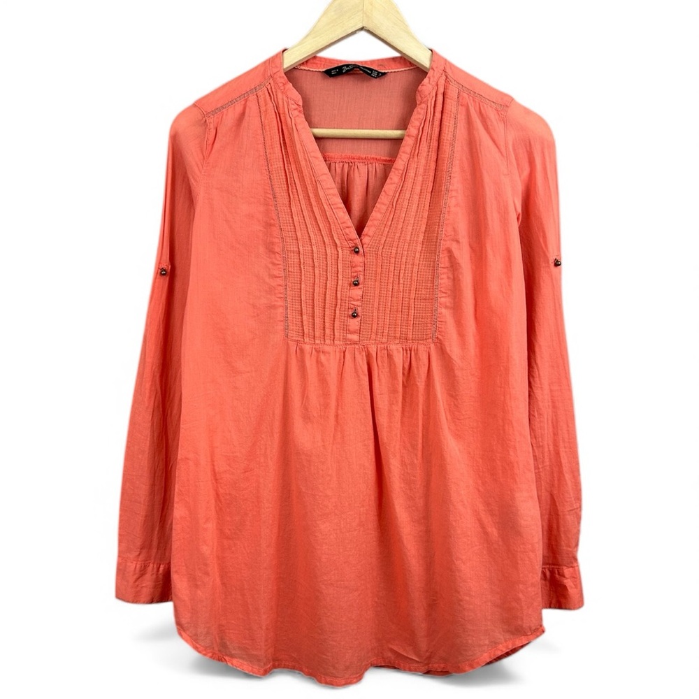 Zara Trafaluc Pullover Long Sleeve Cotton Rounded Hem Pink Blouse Size Small
